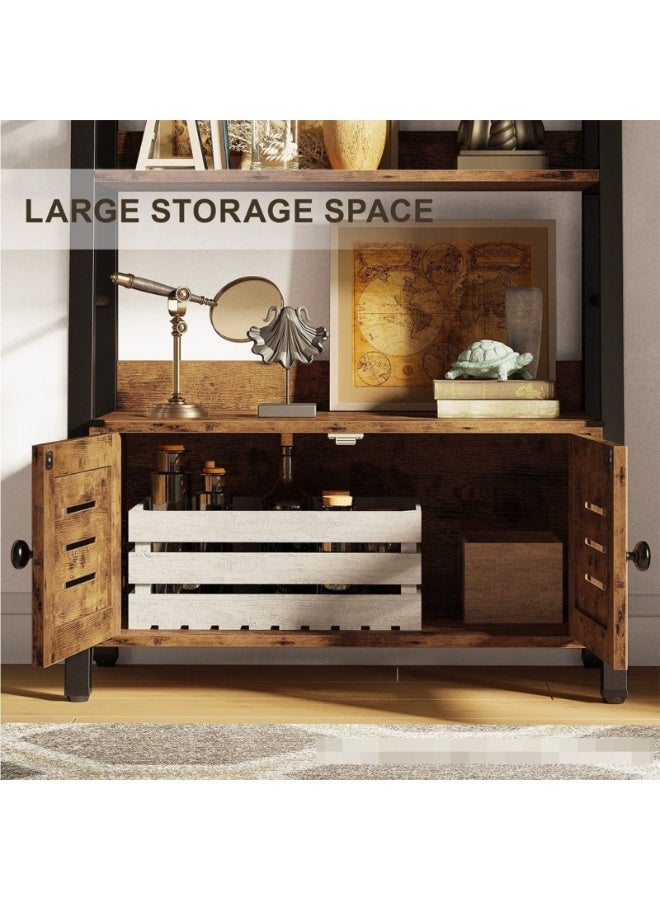 GoldenLike Ladder Bookshelf with Cabinet, 178cm Freestanding Storage Shelf with Metal Frame for Living Room, Home Office, Bedroom - Image 3