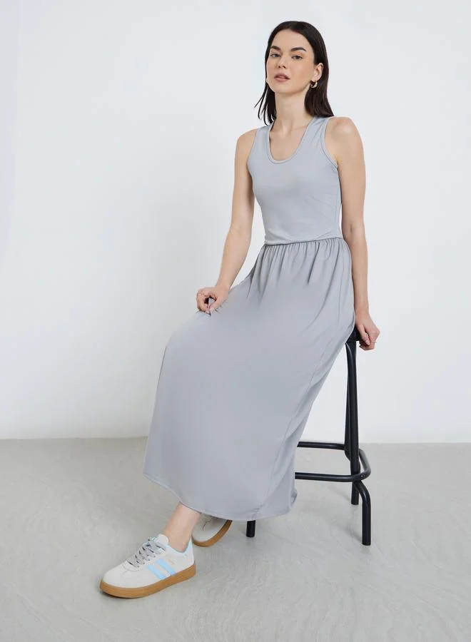 Take Two Take Two Grey Sleeveless A-Line Midi Dress