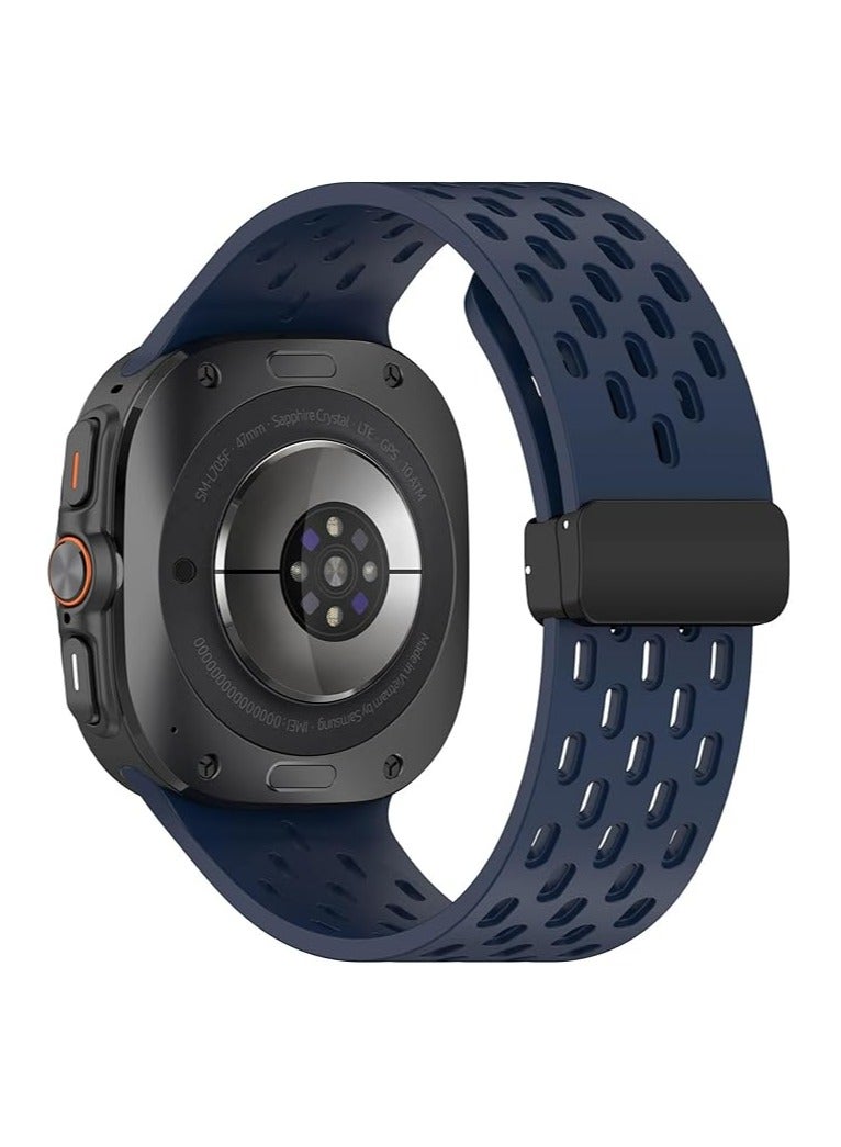 Breathable Bands Compatible with Samsung Galaxy Watch 7 Ultra Band 47mm, Silicone Sport Strap for Galaxy Watch Ultra 2024 Men Women (Blue) - Image 2