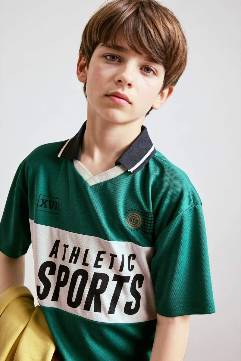 ديفاكتو Boy Oversize Apache Collar Polo T-Shirt