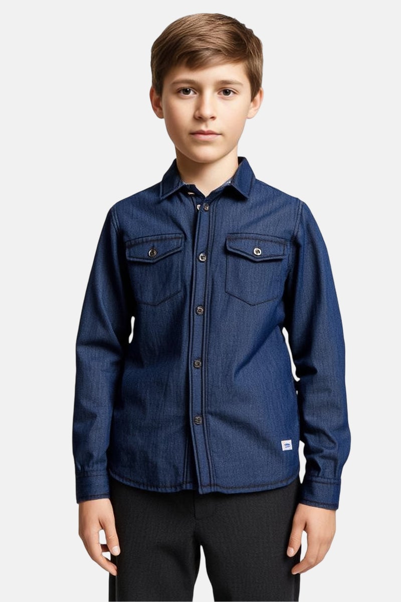 Jack Jones Kids Boys Long Sleeve Denim Casual Shirt, Navy Blue  - Image 1