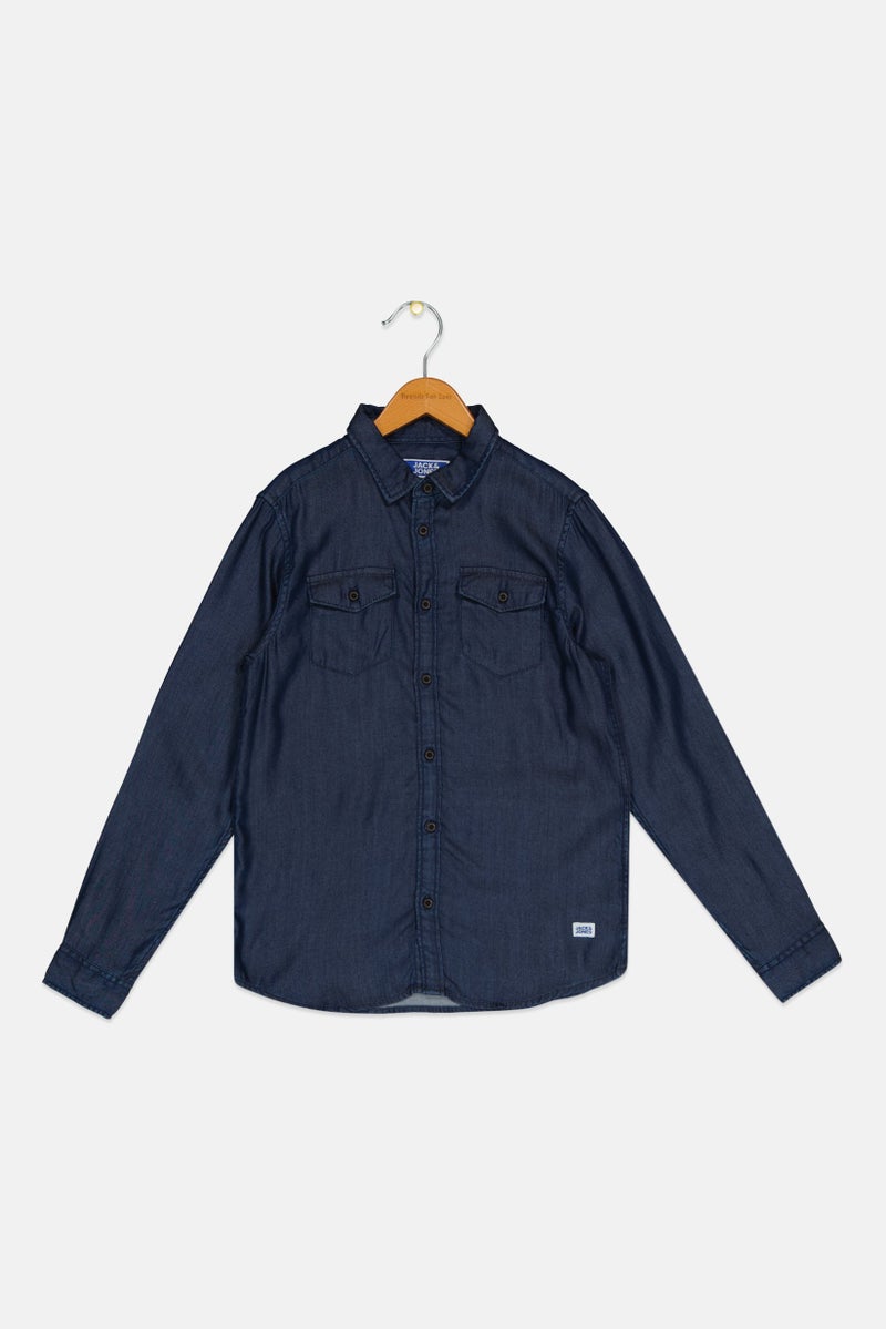 Jack Jones Kids Boys Long Sleeve Denim Casual Shirt, Navy Blue  - Image 2