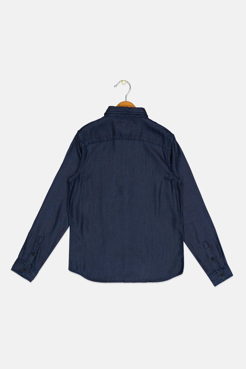 Jack Jones Kids Boys Long Sleeve Denim Casual Shirt, Navy Blue  - Image 3