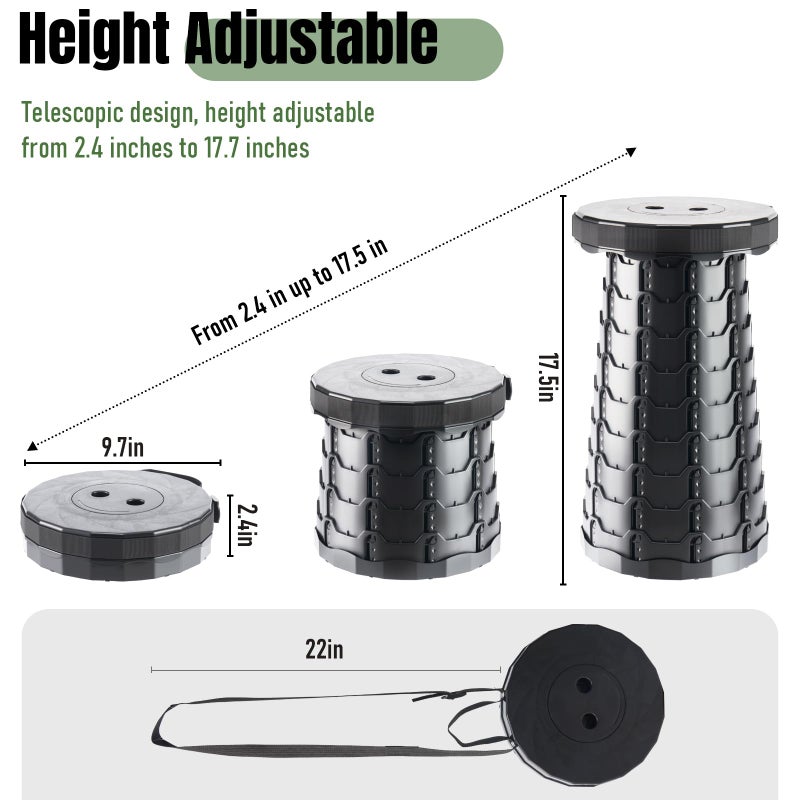 Doseno Upgraded Foldable Stool Thickened, Portable Collapsible Stool Retractable Stool for Fishing, Hiking Tours, BBQ, Parties, Outdoor Activities - Image 4
