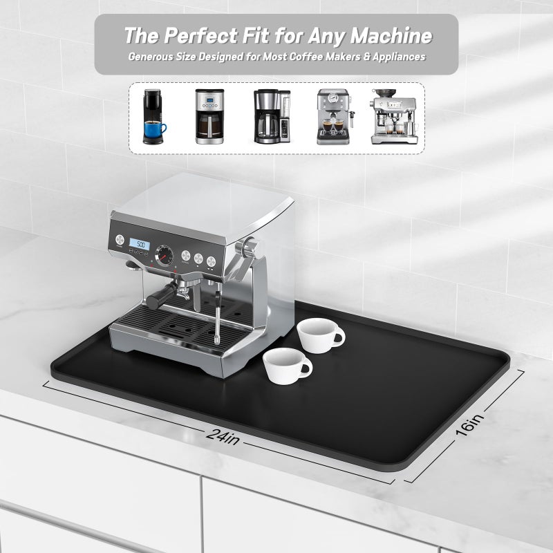 Garolue Silicone Coffee Mat,24Ã—16" Waterproof Heat Resistant Bar Mat for Espresso Machine Station Accessories,Non Slip Dish Drying Mat for Kitchen Counter,Home Decor Essentials,Fit Under Coffee Maker - Image 2