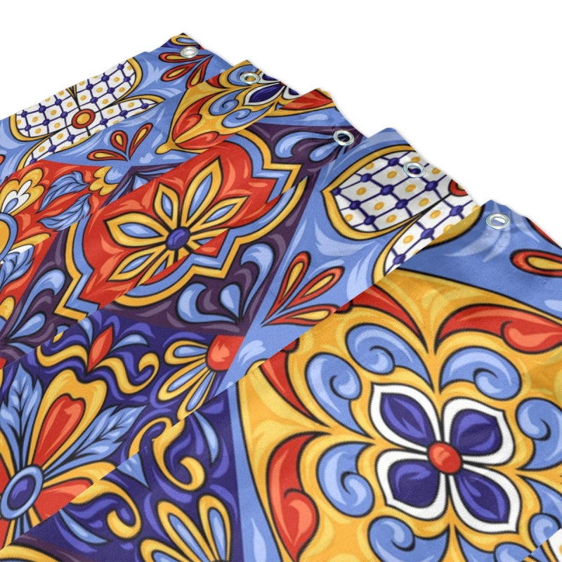 WELLDAY Shower Curtain Mexican Talavera Ceramic Tile Pattern Bathroom Decor Waterproof Fabric with Hooks 60x72 Inch - Image 3