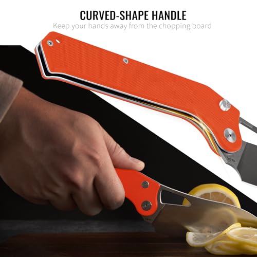 TACRAY Folding Kitchen Chef Knife, 4.4" Foldable Camping Knife with 10cr15mov Stainless Steel Blade, Anti-skidding and Ergonomic Designed G10 Handle for both Indoor and Outdoor Cooking - Image 4
