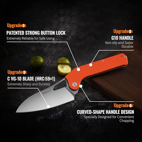 TACRAY Folding Kitchen Chef Knife, 4.4" Foldable Camping Knife with 10cr15mov Stainless Steel Blade, Anti-skidding and Ergonomic Designed G10 Handle for both Indoor and Outdoor Cooking - Image 2