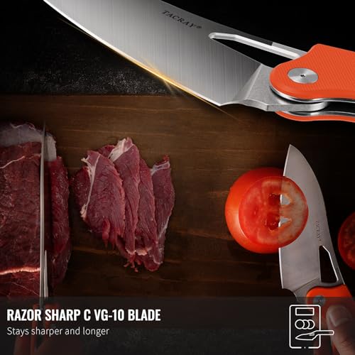 TACRAY Folding Kitchen Chef Knife, 4.4" Foldable Camping Knife with 10cr15mov Stainless Steel Blade, Anti-skidding and Ergonomic Designed G10 Handle for both Indoor and Outdoor Cooking - Image 3