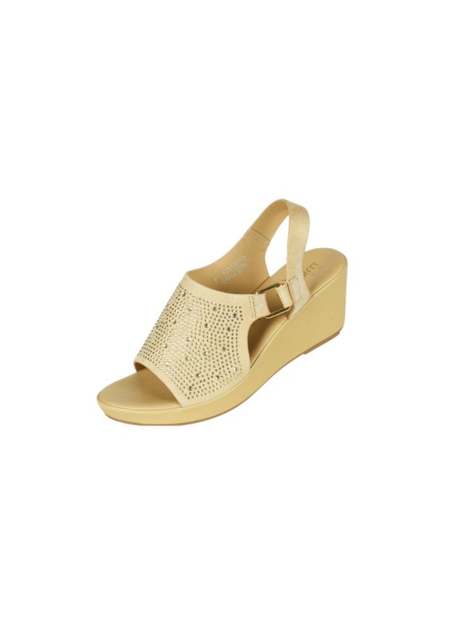 Michelle Morgan 092-3003 Michelle Morgan Ladies Wedge Backstrap Sandals4RC013 Gold - Image 1