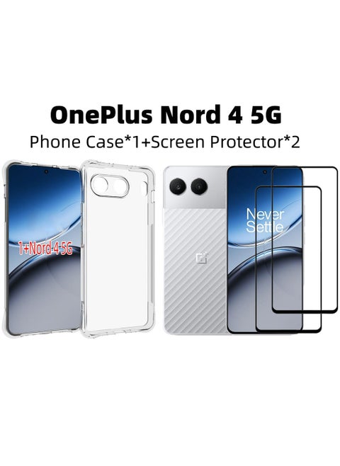 [1+2 Sets] For OnePlus Nord 4 5G Case Cover & Screen Protector TPU Slim Shockproof Case Cover Air Cushion [Not Easy to Yellow]