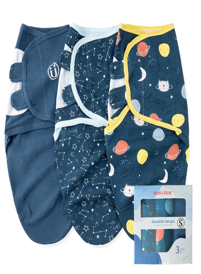 insular Baby Swaddle Sacks, Swaddle Blanket for Newborn and Infant, Adjustable Velcro Set for Boy and Girl, Soft Cotton Baby Sleep Sack 3 Pack (Space, Small(0-3M)) - Image 1