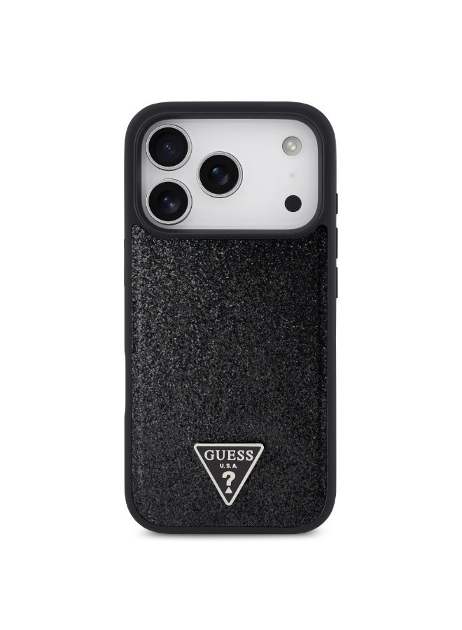 iPhone 17 Pro MagSafe PU Leather Fixed Glitter Case With Triangle Logo / Magsafe Compatible / Ultra Slim / lightweight design / Easy Installation - Black