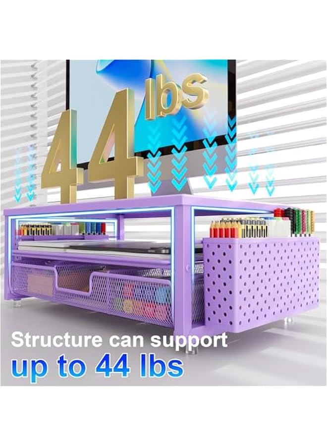 Arabest Desk Organizers and Accessories, Monitor Stand with Drawer and 2 Pen Holder, Purple Desk Accessories, Computer Stand Suitable for Offices and Dormitories (Purple) - Image 4