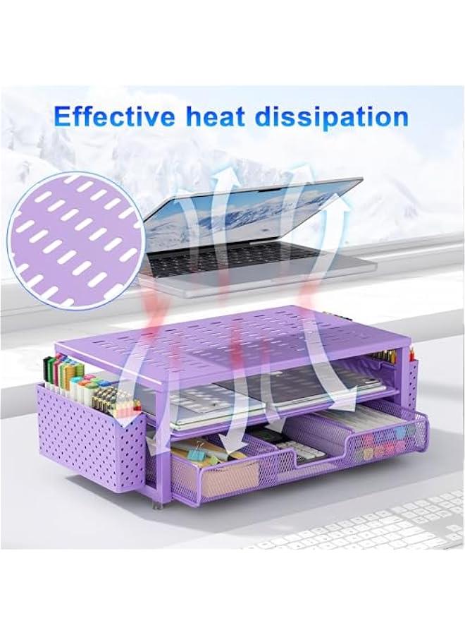 Arabest Desk Organizers and Accessories, Monitor Stand with Drawer and 2 Pen Holder, Purple Desk Accessories, Computer Stand Suitable for Offices and Dormitories (Purple) - Image 5