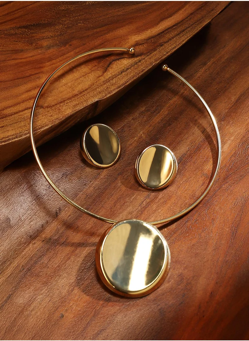SOHI SOHI Women's The Gilded-Ripple Jewellery Set For Casual Wear | California Gold Colour | Alloy Material | Adjustable Closure | MetallicJewellery Set | Jewellery Set For Women & Girls