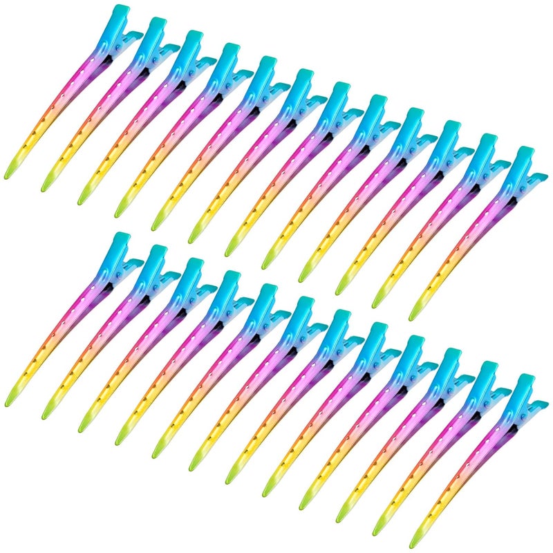Bantoye 24 Packs Duck Bill Clips Bantoye 335 Inches Rustproof Metal Alligator Curl Clips with Holes for Hair Styling Hair Coloring Gradient Rainbow