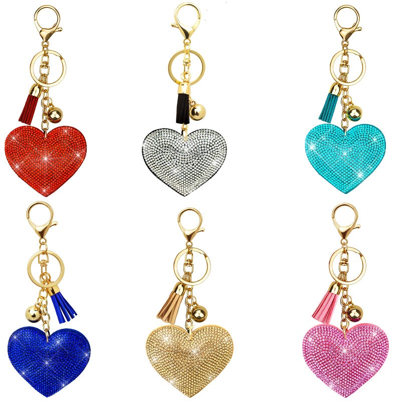 Tongcloud 6pcs Glitter Love Heart Keychain Premium Crystal Tassel Key Chain Leather - Image 1