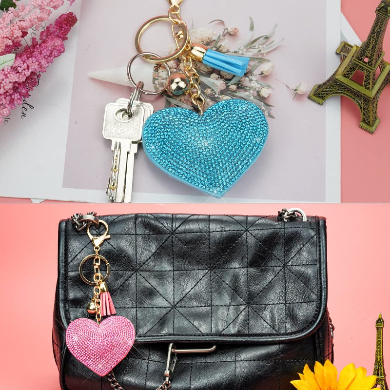 Tongcloud 6pcs Glitter Love Heart Keychain Premium Crystal Tassel Key Chain Leather - Image 5