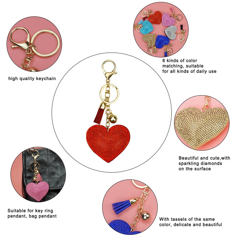 Tongcloud 6pcs Glitter Love Heart Keychain Premium Crystal Tassel Key Chain Leather - Image 4