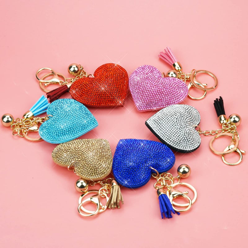 Tongcloud 6pcs Glitter Love Heart Keychain Premium Crystal Tassel Key Chain Leather - Image 3