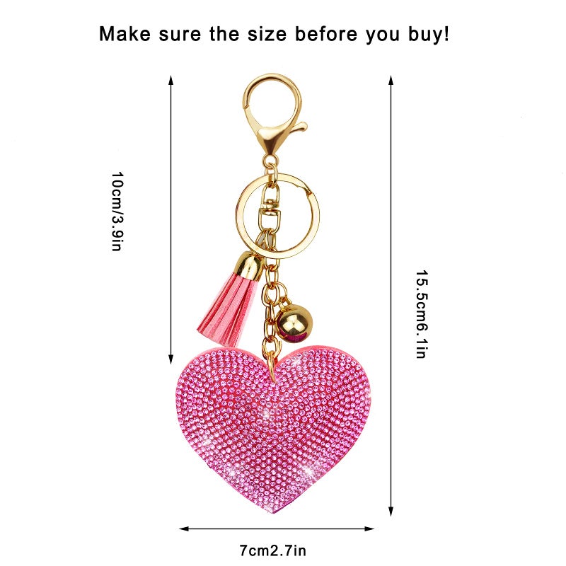 Tongcloud 6pcs Glitter Love Heart Keychain Premium Crystal Tassel Key Chain Leather - Image 2