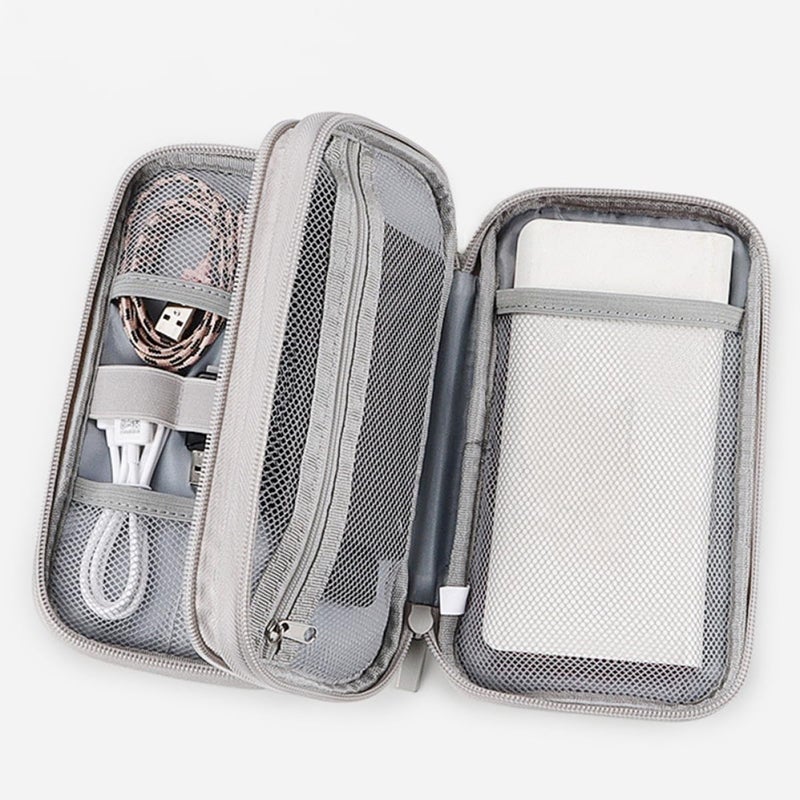 Medium Gray Anti Dust Cable Organizer Bag Portable Multi Section Cord Storage Case - Image 5