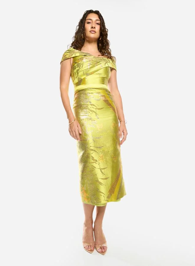 House of Moda Textured Off-Shoulder Sculpt Midi Dress
