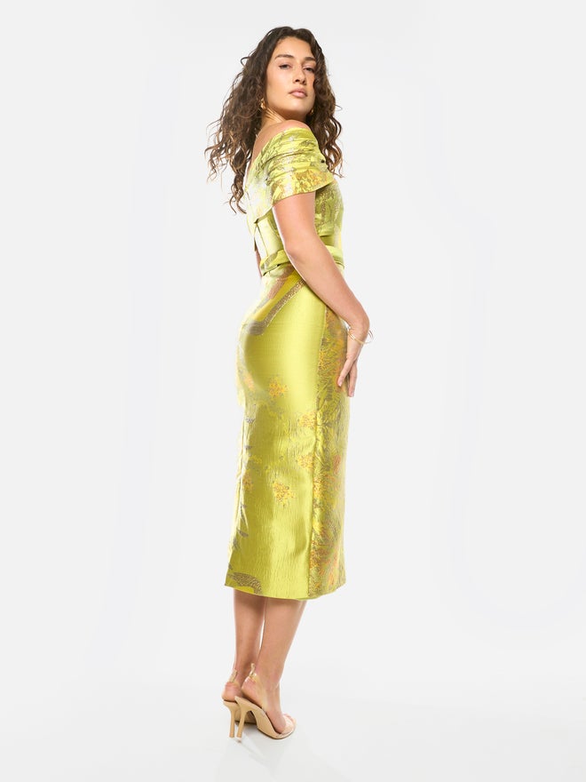 House of Moda Textured Off-Shoulder Sculpt Midi Dress - Image 3