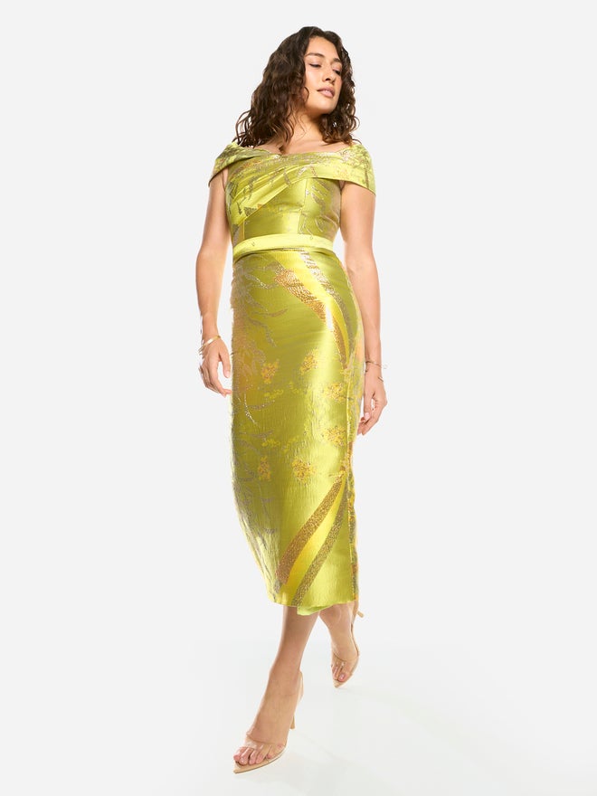House of Moda Textured Off-Shoulder Sculpt Midi Dress - Image 4