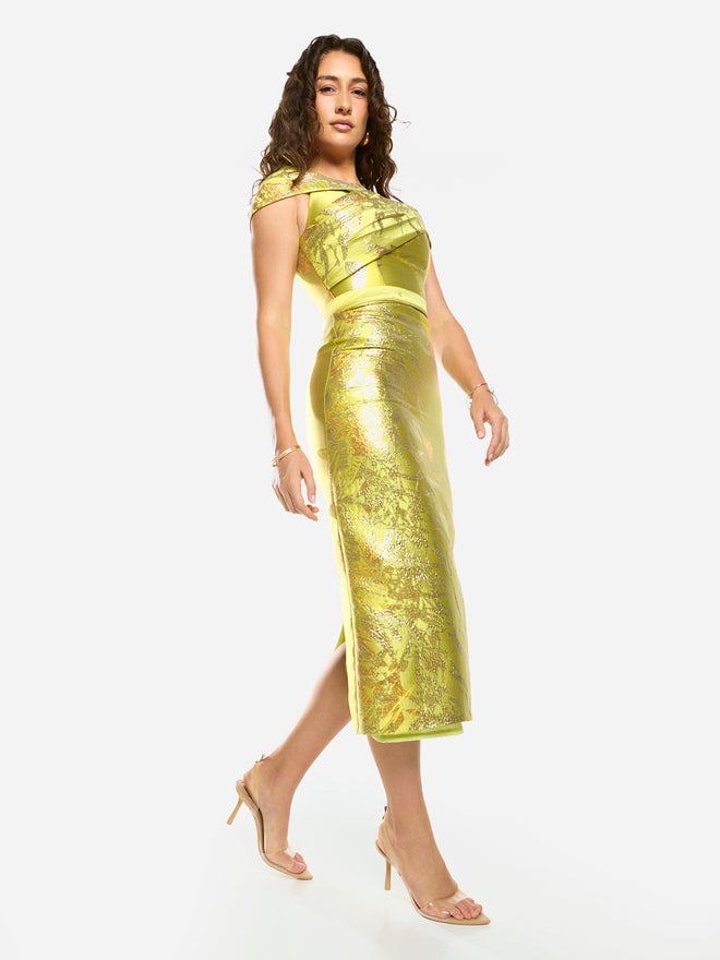 House of Moda Textured Off-Shoulder Sculpt Midi Dress - Image 2