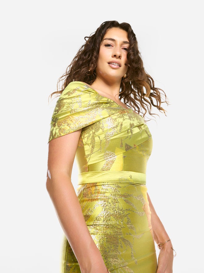 House of Moda Textured Off-Shoulder Sculpt Midi Dress - Image 5