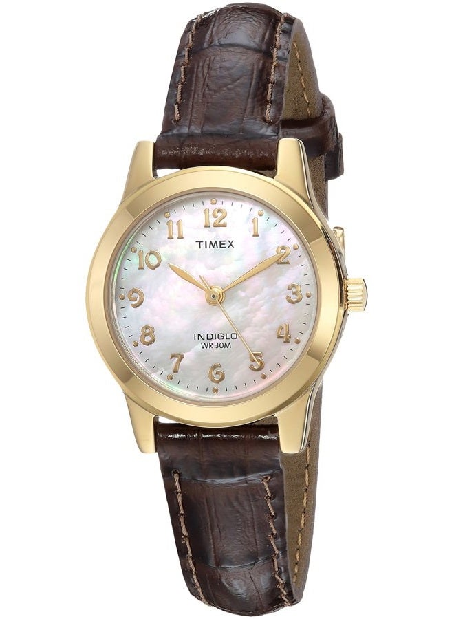 TIMEX Women's Essex Avenue 25mm Watch, Brown/Gold/MOP, One Size, 25 mm Easy Reader® Leather Strap Watch - Image 1