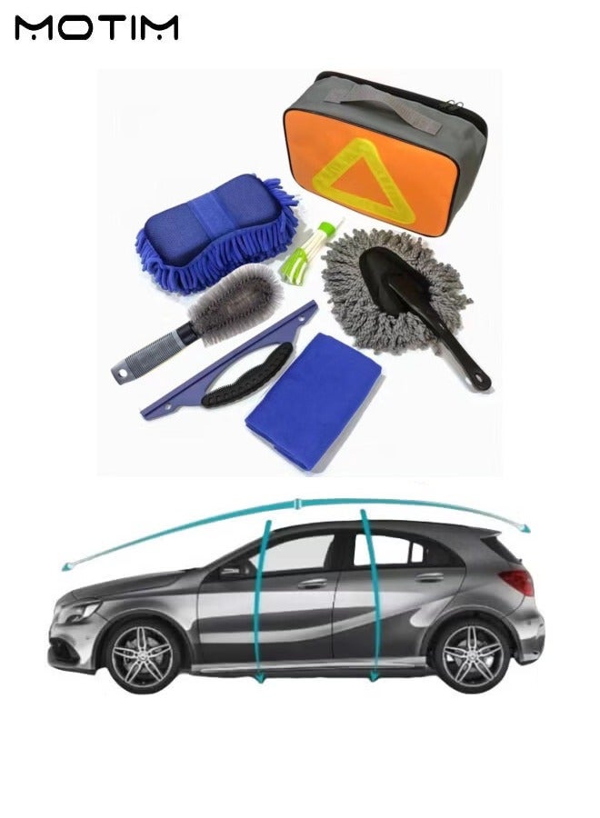 Motim 7 Pieces Car Wash Cleaning Kit with Bag, Car Wash Sponge, Wash Mitt, Car Window Brush, Car Detailing Brush Kit for Car Interior & Exterior Cleaning, Multi Purpose Car Care Cleaning - Image 1