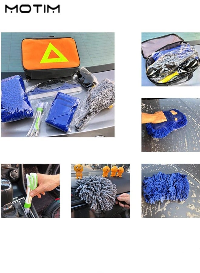 موتيم مجموعة أدوات تنظيف السيارات المكونة من 7 قطع، مجموعة أدوات تنظيف السيارات بالتفصيل، مجموعة فرشاة السيارات، بما في ذلك إسفنجة غسيل السيارات، قفاز الغسيل، مجموعة فرشاة نوافذ السيارات لتنظيف السيارات من الداخل والخارج - Image 4