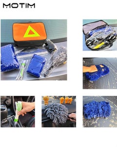 Motim 7 Pieces Car Care Kit, Car Cleaning Detailing Kit with Bag, Car Wash Sponge, Wash Mitt, Car Window Cleaner, Car Wash Cleaning Kit for Car Bike Home Multi Purpose Cleaning  - Image 3