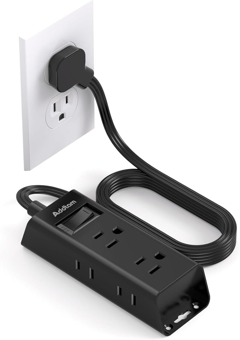 Addtam Cruise Essentials - Flat Plug Power Strip, 5 ft Ultra Flat Extension Cord with 6 Outlets Extender, No Surge Protector for Cruise Ship, Travel, Dorm, Home Office,Black - Image 1