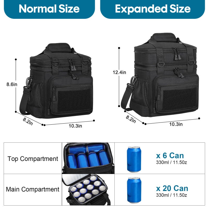 GLENKEY Double Deck Insulated Lunch Box, Expandable Large Lunch Bag Leakproof Cooler Bag Lunch Pail for Men Women Adults Work Shifts Travel Daytrip, Black - Image 3