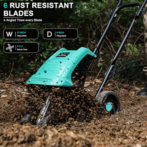 IncwBo Tiller Cultivator 17 inch 15 Amp 6 Steel Tines Tillers for Gardening Electric Rototiller for Garden Yard - Image 3