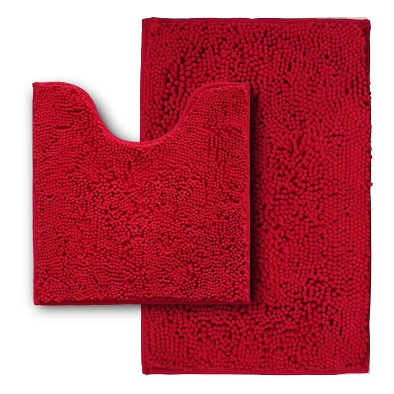 Flotstiga Bathroom Rugs Sets 2 PieceSuper Absorbent SoftThickMachine Washable Chenille Bath MatNon Slip Toilet Floor RugBath Mats for Bathroom20x32 Plus 20x20 U ShapeRed