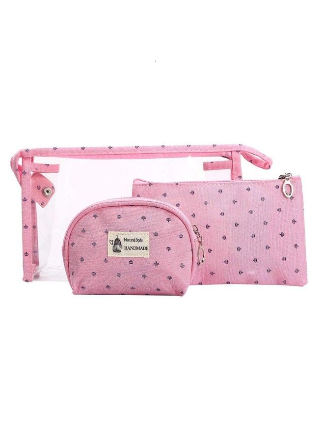 Awestuffs Portable Cosmetic Bags Set Of 3 Different Sizes Makeup And Toiletry Pouch Purse Bag For Travel Or Daily Use (Set Of 3) (Pink)  - Image 2