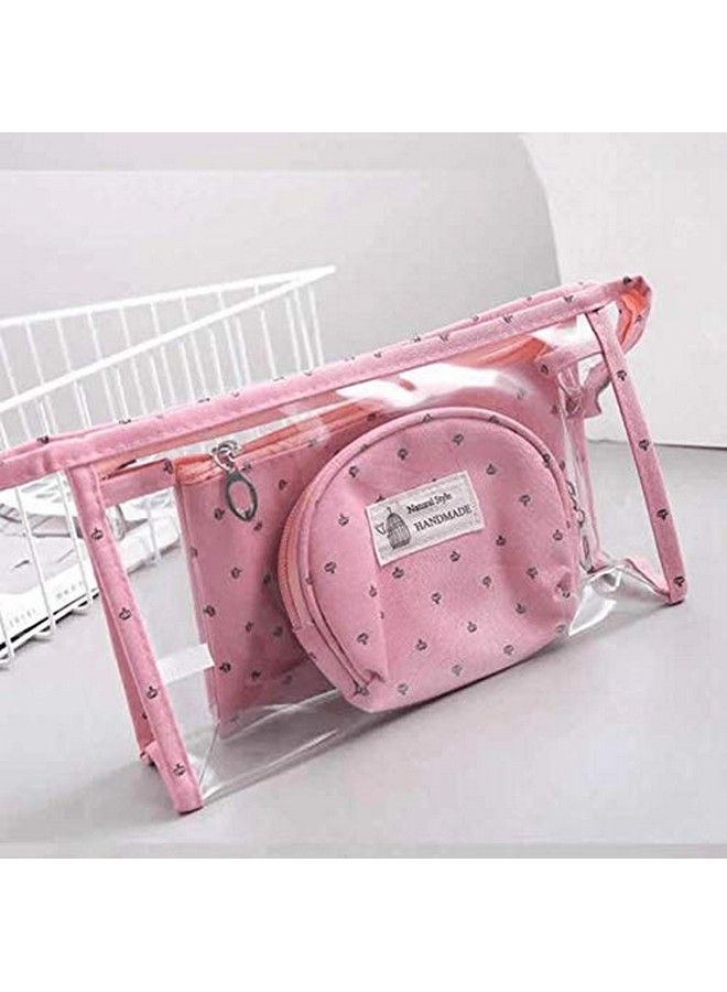 Awestuffs Portable Cosmetic Bags Set Of 3 Different Sizes Makeup And Toiletry Pouch Purse Bag For Travel Or Daily Use (Set Of 3) (Pink)  - Image 3
