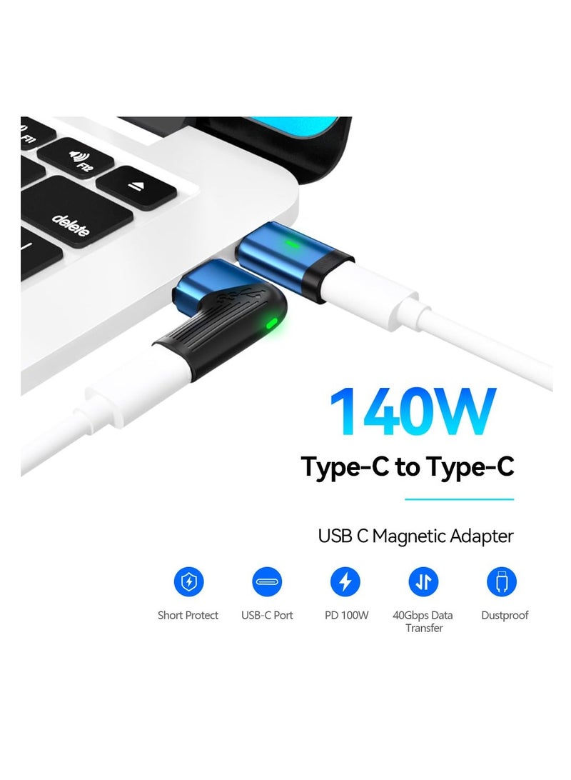 محول مغناطيسي USB C - مستقيم وزاوية صحيحة، 24 دبوس، 8K@60Hz، نقل بيانات 40 جيجابت في الثانية، شحن سريع 140 واط، تصميم قابل للعكس 180°، يمنع الانفصال العرضي، أزرق. - Image 2
