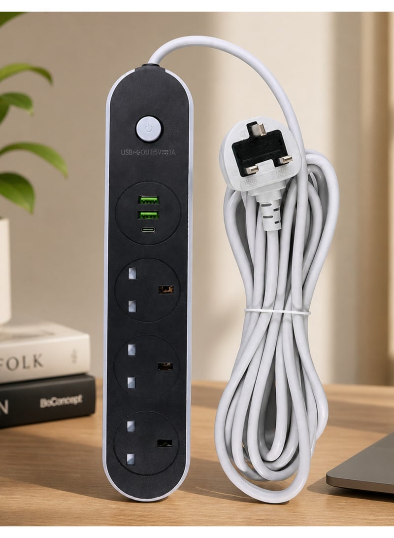 تراداماكس مشترك كهرباء متعدد المخارج مع USB و Type-C، قدرة 2000 واط، حماية للأطفال، خامة مقاومة للحريق – مثالي للمنزل والمكتب - Image 1