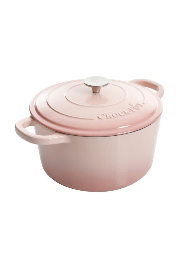 Crock-Pot وعاء طهي هولندي دائري من الحديد الزهر المينا، 7 لتر، وردي فاتح - Image 1
