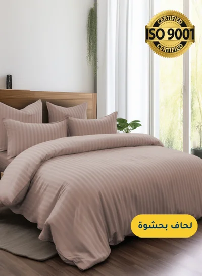 Master Home Textile Microfiber Hotel Comforter Sets, Fits 200 cm x 200 cm Size Bed, Duvet Filling Included, 9 Pcs King Size, Hotel Stripe Pattern