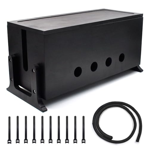 Itvexeme Large Cable Management Box, Wood Cord Hider Box & Organizer for Power Strip Hider Cable Storage for Office, TV Wires, Desk Cord Organizer, 14.2" x 6" x 6.3", Black, Wood - Image 1