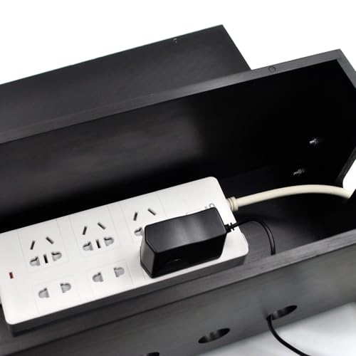 Itvexeme Large Cable Management Box, Wood Cord Hider Box & Organizer for Power Strip Hider Cable Storage for Office, TV Wires, Desk Cord Organizer, 14.2" x 6" x 6.3", Black, Wood - Image 4