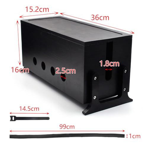 Itvexeme Large Cable Management Box, Wood Cord Hider Box & Organizer for Power Strip Hider Cable Storage for Office, TV Wires, Desk Cord Organizer, 14.2" x 6" x 6.3", Black, Wood - Image 3