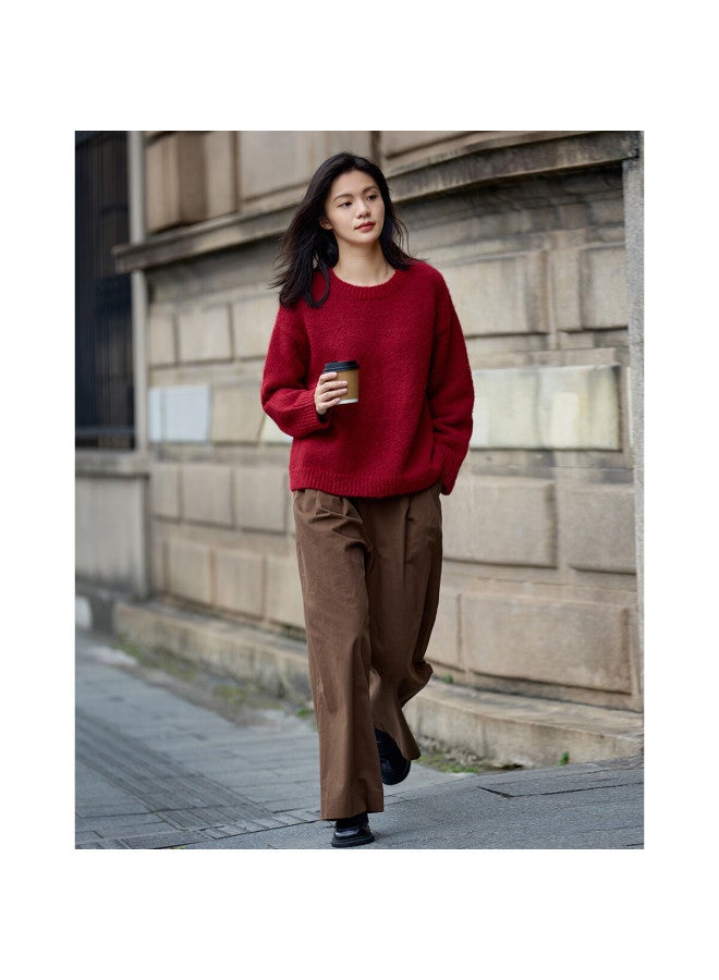 Dme Wild Forest Sweater Winter Knitted Pullover Retro White-enhancing Lazy Style Round Neck Sweater Women Red M - Image 3